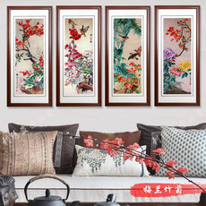 Вышивка Гуандун 梅兰竹菊四君子粤绣广绣纯手工刺绣工艺走廊客厅普宁装饰画礼品