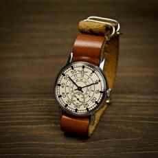 Винтажные наручные часы 海外代购aviator◇古着男士复古苏联飞行员军表棕色皮革机械手表