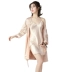 Hàn quốc phiên bản của áo ngủ nữ băng lụa sexy dây đeo màu rắn nightdress dài tay áo ngủ đồ ngủ nhà dịch vụ hai mảnh phù hợp với do ngu Night Robe