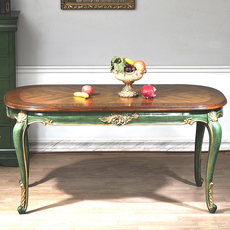 стол со стульями 美式实木餐桌餐椅组合餐厅1.6米长方椭圆轻奢成套祖母绿餐桌家用