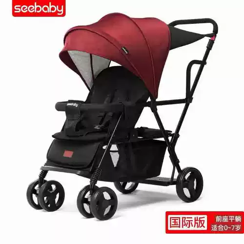 Коляска для близнецов, детская складная тележка для двоих с сидением, можно сидеть и лежать