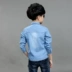 Quần áo trẻ em cậu bé denim áo mùa xuân và mùa thu 2018 mới trẻ em Hàn Quốc dài- tay áo sơ mi trẻ em màu tinh khiết thủy triều áo sơ mi bé trai size đại Áo sơ mi