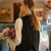 MintCheese thiết kế độc lập thanh lịch của Pháp tòa án vỏ vỏ nút len ​​màu điểm đen vest áo phao nữ Áo vest