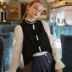 MintCheese thiết kế độc lập thanh lịch của Pháp tòa án vỏ vỏ nút len ​​màu điểm đen vest áo phao nữ Áo vest