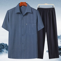 Летняя рубашка для пожилых людей, комплект, шелковая летняя одежда, для среднего возраста, короткий рукав, 60-70 лет