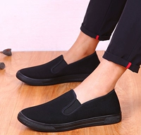 Giày vải Bắc Kinh cũ nam mùa thu phẳng đáy một bàn đạp tất cả màu đen làm việc thấp giúp chống trượt mềm mại giày cổ thấp nam