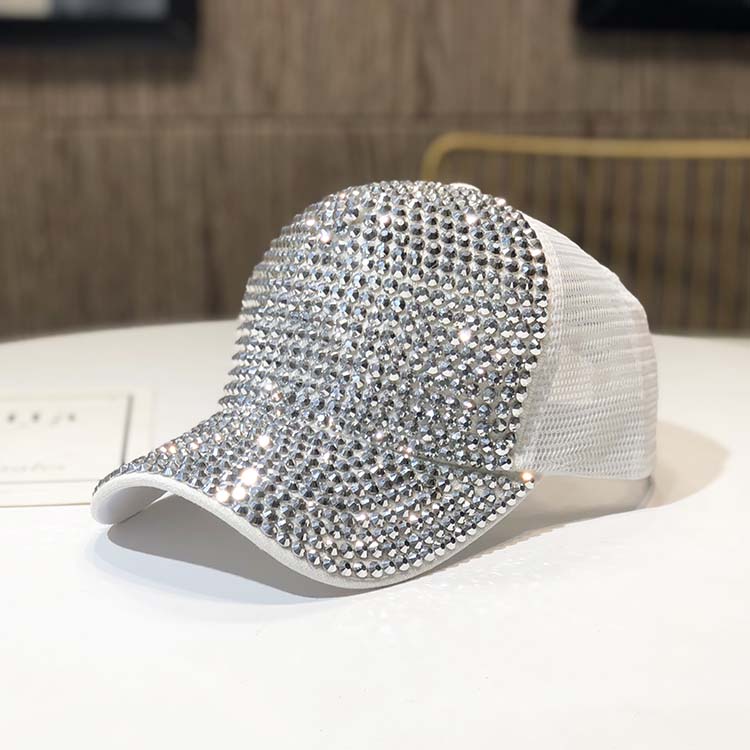 NET Hat. WhiteHat female rhinestone personality peaked cap Spring and autumn days fashion Baseball cap Korean version Versatile tide summer manual Inlaid diamond Internet celebrity