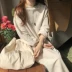 [BP] Hàn Quốc INS thiết kế tối giản lười biếng lỏng dọc sọc tie eo dress maxi đi biển váy đầm