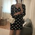 [BP] Hàn Quốc chic mùa hè retro eo bow tie mát tay áo tay áo điểm ăn mặc váy đầm