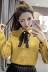 Thu đông 2018 phiên bản Hàn Quốc mới với áo nơ nơ dài tay nữ cộng với áo nhung trắng dày ấm áp sơ mi form rộng Áo sơ mi