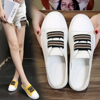 Mặc chân trần mùa hè có thể bước mà không bị rò rỉ gót chân một nửa kéo giày nhỏ màu trắng nữ lười vải nửa giày đơn - Plimsolls giày sport