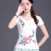 Trung quốc phong cách áo sơ mi nữ mùa hè mới gió quốc gia thêu ngắn tay t-shirt nữ thêu Slim kích thước lớn đáy áo áo phông có cổ nữ Áo phông
