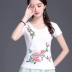 Trung quốc phong cách áo sơ mi nữ mùa hè mới gió quốc gia thêu ngắn tay t-shirt nữ thêu Slim kích thước lớn đáy áo áo phông nữ cao cấp Áo phông