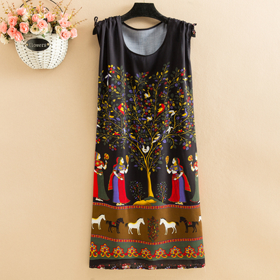 No.8Fat mm Big size pajamas female summer Nightdress poplin  Medium and long term easy Thin middle age female robe camisole Over the knee vest