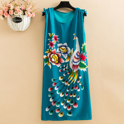 No. 19Fat mm Big size pajamas female summer Nightdress poplin  Medium and long term easy Thin middle age female robe camisole Over the knee vest