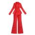 Kích thước lớn của phụ nữ 2018 mùa xuân và mùa hè mới lớn màu đỏ Mỏng một nút phù hợp với + loa quần phù hợp với Business Suit