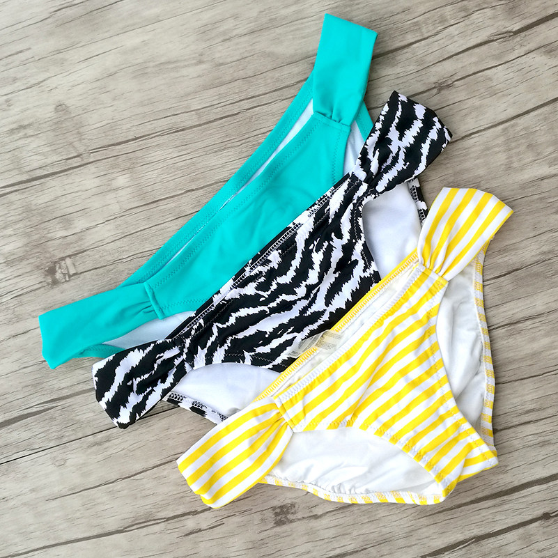 绿色性感泳裤女荷叶边低腰可爱三角裤条纹比基尼单条泳裤