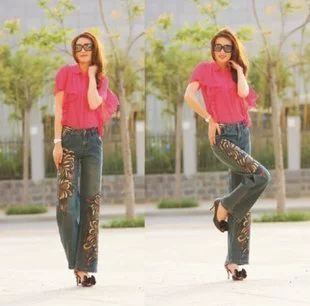 Штаны для отдыха, джинсы, ручная роспись, свободный прямой крой