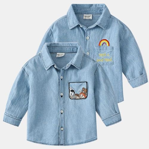 Осенняя рубашка для мальчиков, детский лонгслив для отдыха, в западном стиле