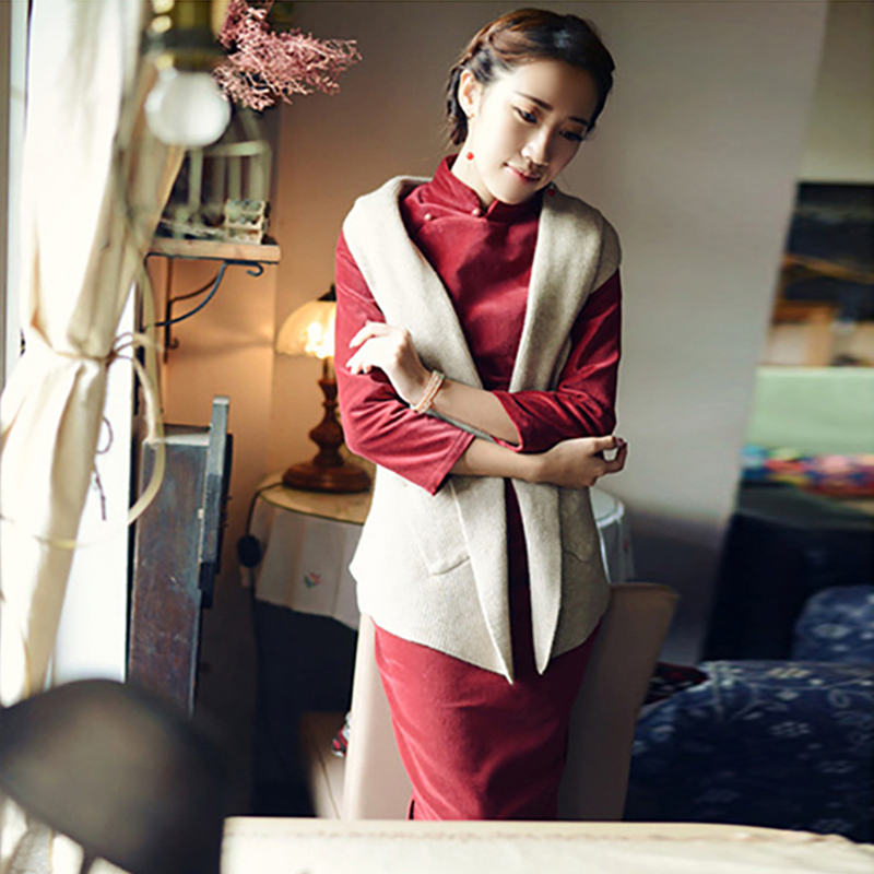 Long retro cotton velvet colored cheongsam, long sleeve, increased thickness Long retro cotton velvet colored cheongsam, long sleeve, increased thickness