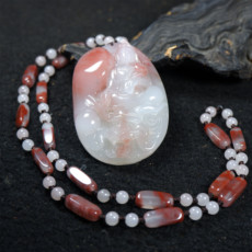 Украшения на шею 桂林鸡血玉 神龙观音吊坠挂件 孤品精品收藏级三彩料平安转运项链