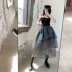 Mùa hè 2019 mới của phụ nữ phiên bản Hàn Quốc của trang trí hình lưỡi liềm gợi cảm miệng phẳng áo yếm đen chạm đáy áo sơ mi - Áo ba lỗ