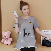 Thai sản váy mùa hè ngắn- tay áo Hàn Quốc phiên bản của phần dài t- shirt 2018 mới thời trang lỏng bông phụ nữ mang thai phù hợp với thời trang bà bầu thu đông