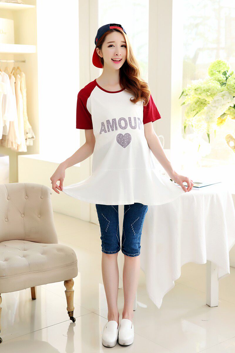 夏哺乳装半袖t恤休闲喂奶衣长款孕妇哺乳短袖上衣夏装外出哺乳