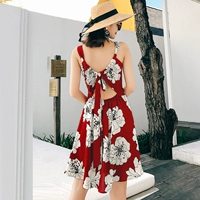 Красное летнее платье-комбинация, юбка, короткая мини-юбка, пляжное платье, с открытой спиной, пляжный стиль