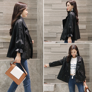 2018 mùa xuân và mùa thu mới da xe gắn máy áo khoác ngắn da nhỏ áo khoác nữ áo khoác Hàn Quốc phiên bản của lỏng pu da bf gió là mỏng