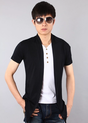 Mùa hè thời trang Nhật Bản và Hàn Quốc phiên bản của người đàn ông thủy triều của phần mỏng ngắn tay cardigan áo khoác nam cá tính không chính thống nửa tay áo len áo len nam trung niên Cardigan