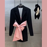 Летний черный модный пиджак классического кроя с бантиком, ремень, костюм, юбка, коллекция 2021, в корейском стиле