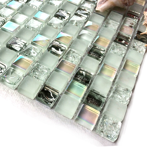 Белая хрустальная мозаика ледяное стекло Средиземноморское плитка синяя телевизионная фоновая стенка