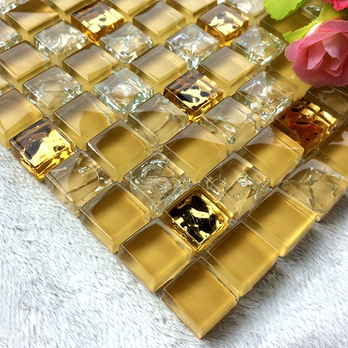 Желтая стеклянная мозаика на стену, зеркальный эффект