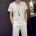 2018 mùa hè mới V-Cổ linen ngắn tay T-Shirt nam cộng với chất béo lớn màu trắng mỏng phù hợp với Hàn Quốc phiên bản của triều của nam giới quần áo