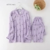 Nữ vải nỉ cotton nhung dài tay quần tây pyjama phục vụ tại nhà phù hợp với mùa thu đông ấm áp cardigan với kích thước lớn - Cha mẹ và con