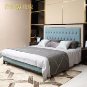 Ý hiện đại ánh sáng sang trọng gỗ rắn giường da Armani Bentley đơn giản phòng ngủ chính giường nhỏ căn hộ mẫu nội thất phòng - Giường