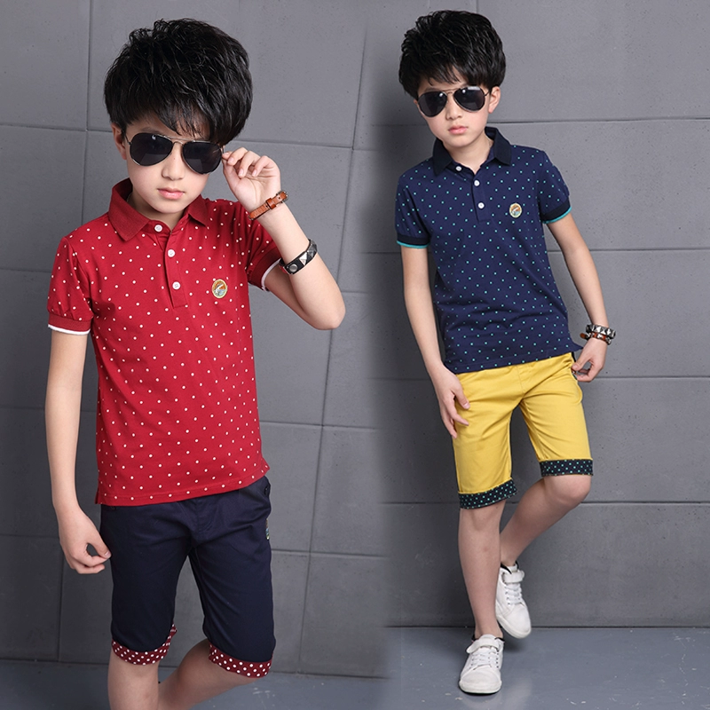Quần áo trẻ em mùa hè cho bé trai 2020 mới vừa và lớn trẻ em cotton tinh khiết mùa hè trẻ em tay ngắn phù hợp với áo hai dây - Phù hợp với trẻ em