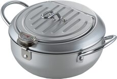 Фритюрница 日本直邮yoshikawa 带盖天妇罗锅油炸锅 铁锅 带温度计 银色