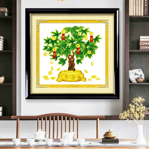 Caiyuan Rolling Cross Emelcodery 2021 Новая небольшая вышитая гостиная гостиная гостиная Fortune Money Tree Simple Anvice