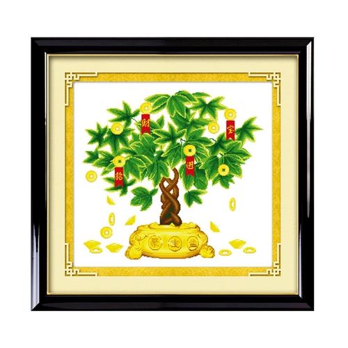 Caiyuan Rolling Cross Emelcodery 2021 Новая небольшая вышитая гостиная гостиная гостиная Fortune Money Tree Simple Anvice