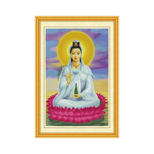 Сидя Lotus Guanyin Cross Emllemery 2023 Новая вышивка в гостиной, полная воды, гуньян Гуаньин, отправляя серию статуи ZI Будды
