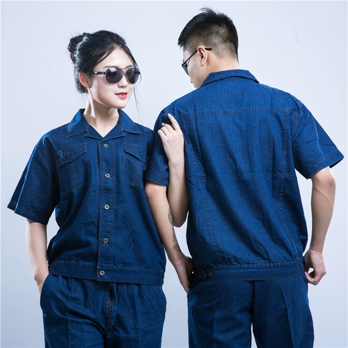 Тонкий джинсовый летний хлопковый износостойкий дышащий комбинезон подходит для мужчин и женщин, короткий рукав