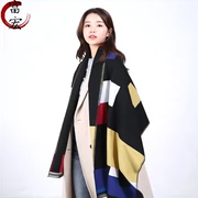 Khăn quàng cổ mùa thu và khăn quàng cổ vuông cao cấp phiên bản Hàn Quốc của quốc gia Anh đen dày áo cưới văn học rắn màu 2 sợi đỏ
