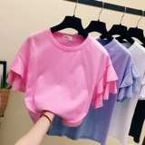 Хлопковая летняя футболка, цветной брендовый жакет, короткий рукав, в корейском стиле, оверсайз