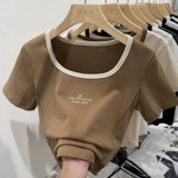 Летняя брендовая приталенная короткая футболка, квадратный вырез