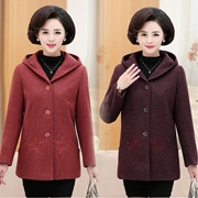 Mẹ mùa đông mặc áo khoác len dày 40-60 tuổi trung niên của phụ nữ mùa thu và áo khoác len trùm đầu mùa đông - Trung bình và dài Coat