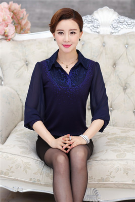 50-60岁中老年女秋装女长袖衬衫中年妈妈装衣服老年人衬衣翻领t恤