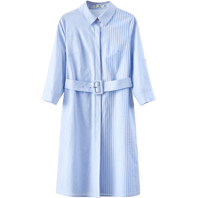 [Giá mới 99 nhân dân tệ] 2018 mùa hè màu xanh và trắng sọc bông áo đầm bông đầm dài là mỏng đầm thiết kế Sản phẩm HOT