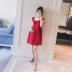Thai sản mặc 2018 mùa hè mới Hàn Quốc phiên bản của v- cổ bay bay tay áo thời trang phụ nữ mang thai nóng mẹ màu đỏ dài ăn mặc áo ngực cho mẹ bầu Áo thai sản